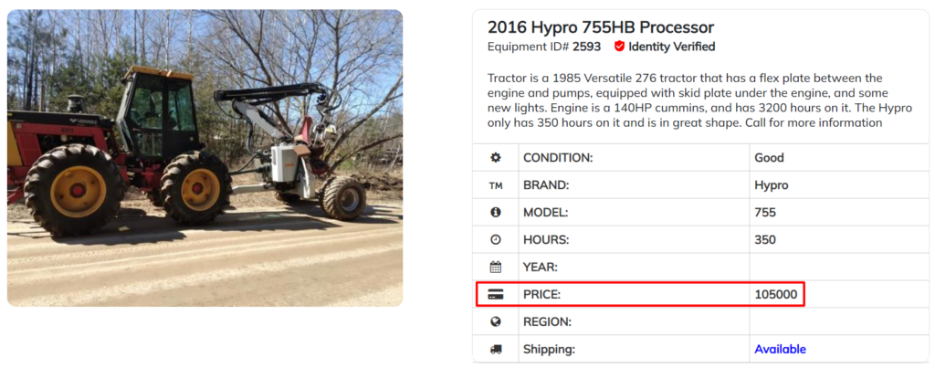 forestry equipment price